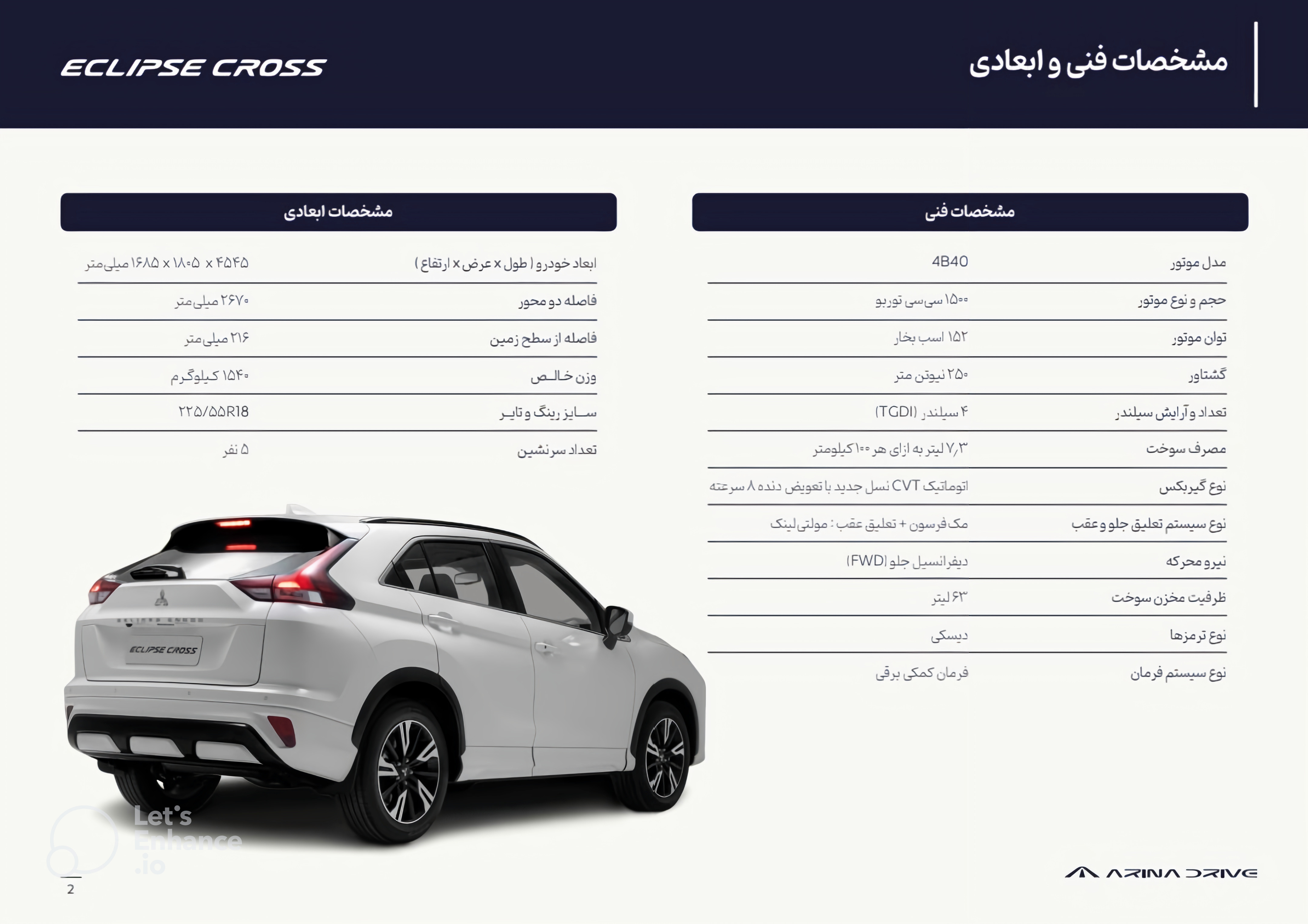 مشخصات فنی و ابعادی خودروی ژاپنی میتسوبیشی اکلیپس کراس